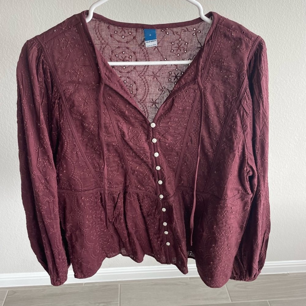 Maroon embroidered blouse from old navy